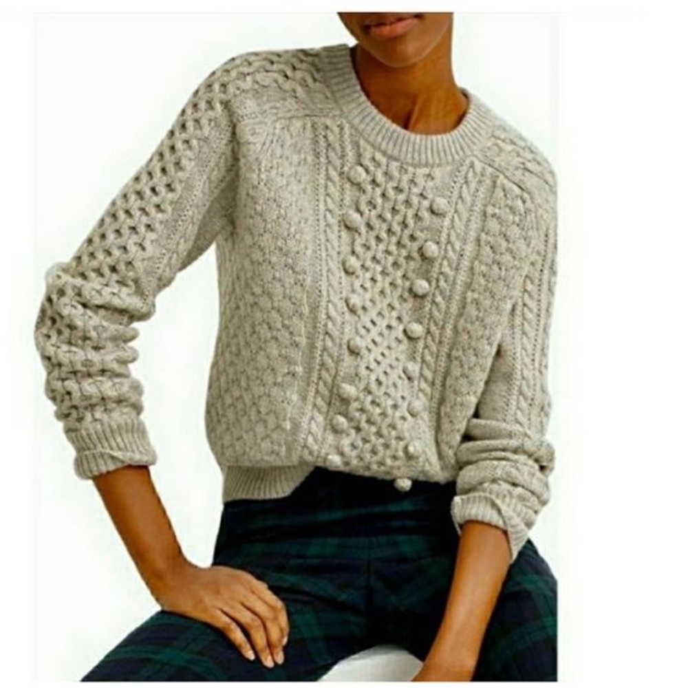J. Crew Gray Popcorn Cable Knit Wool Blend Pullover Sweater - Picture 1 of 8